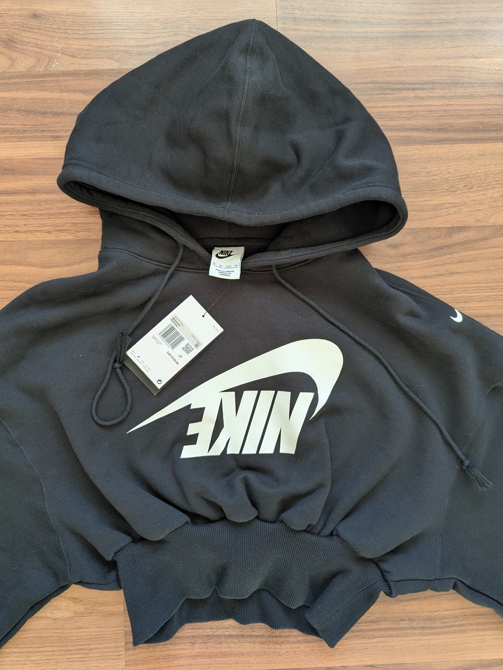 Nike Black Cropped Hoodie with White Swoosh Logo - Woman